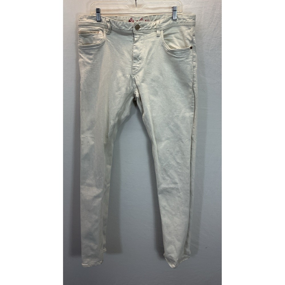 Robert Graham Kipling Tailored‎ Jeans Mens 36x32 Beige Selvedge Denim Stretch